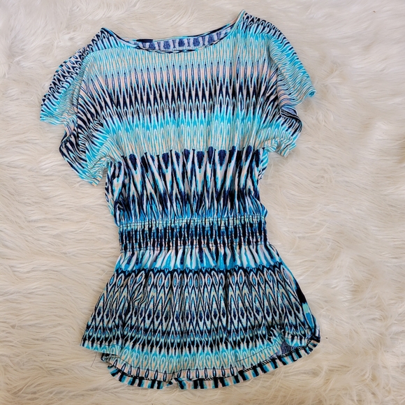 Romantic SiNi Blue Banded Hem Top Bubble Batwing - Picture 1 of 5